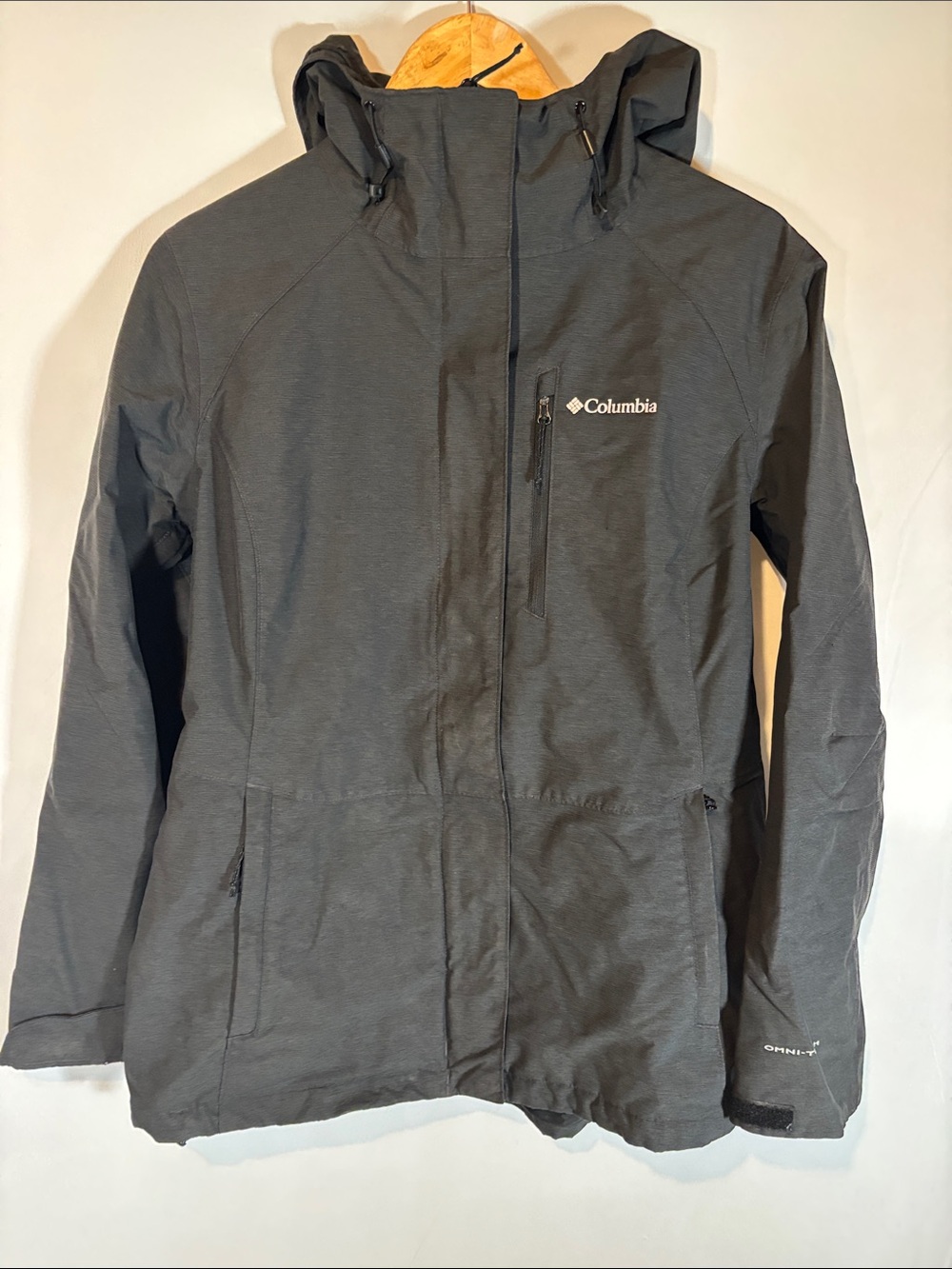 Columbia Dark Gray Hooded Waterproof Shell Jacket omni-tech